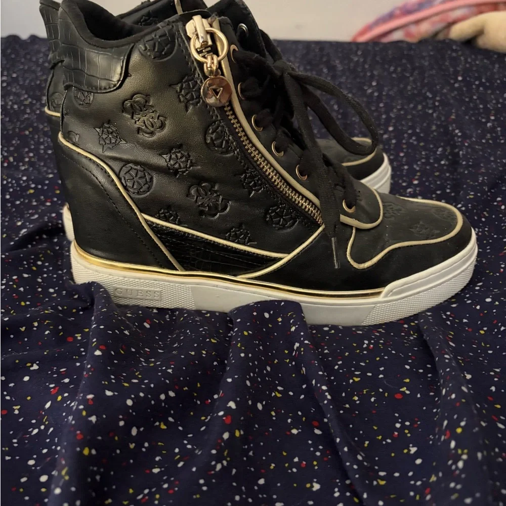 GUESS Black and Gold High-Top Sneakers - Picture 1 of 3